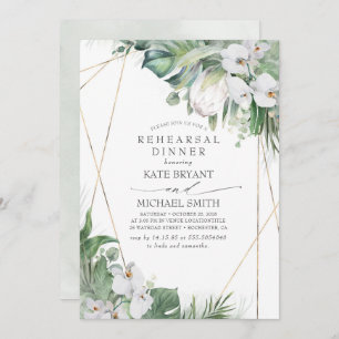 White King Protea Orchids Tropics Rehearsal Dinner Invitation