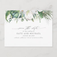 White King Protea Tropical Floral Save the Date