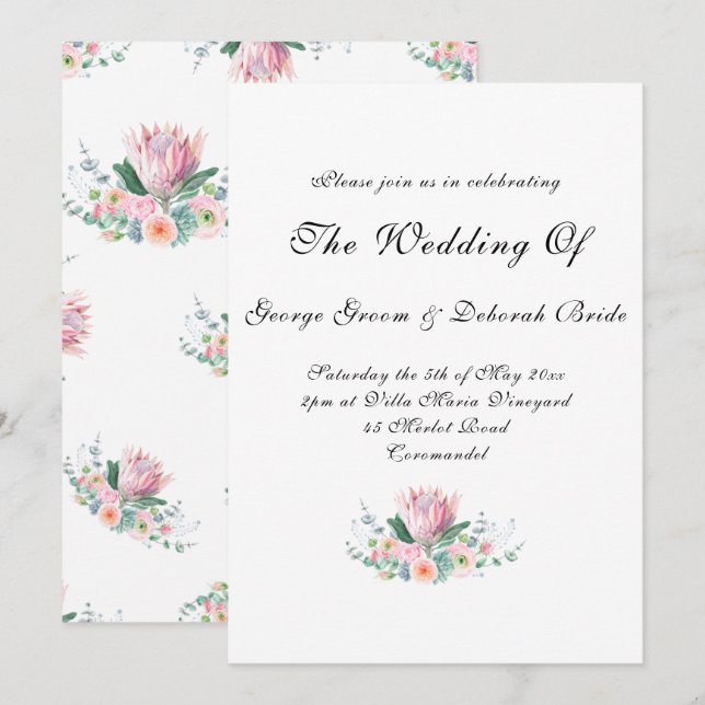 White King Protea Watercolor Floral Classic  Invitation (Front/Back)