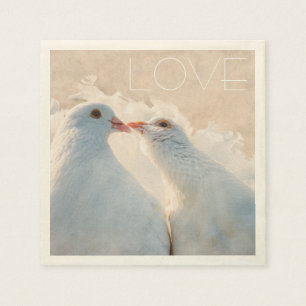 White Kissing Doves - Love customisable Napkin