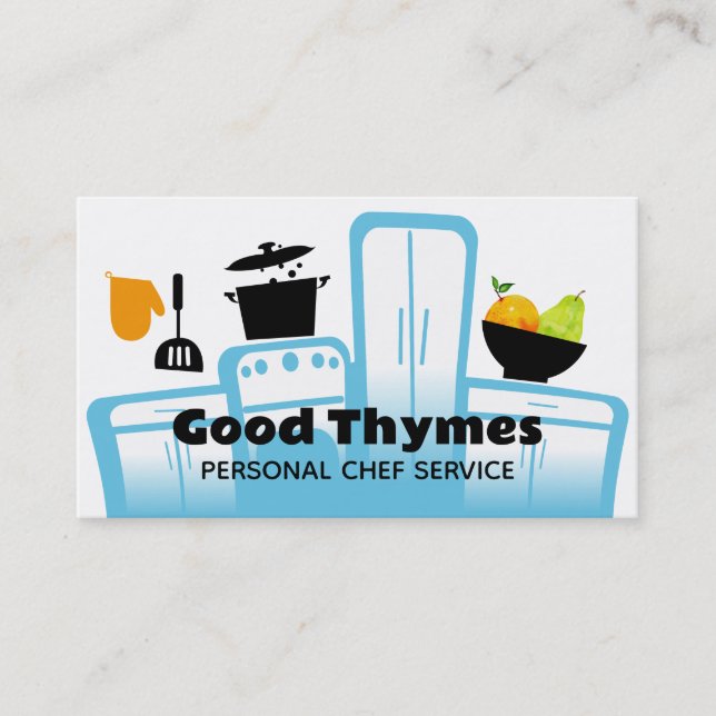 white kitchen appliances vegetables herbs cooki... business card (Front)