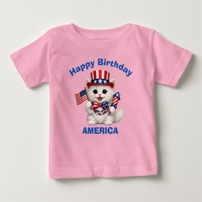 White Kitten (1f) Patriotic Kid T-Shirt (Front)
