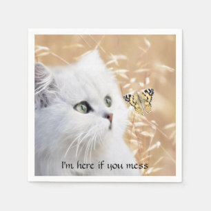 White kitten and butterfly napkin