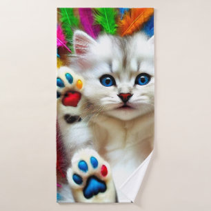 White Kitten Art Bath Towel
