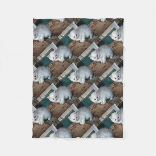 White Kitten Fleece Blanket (Front)