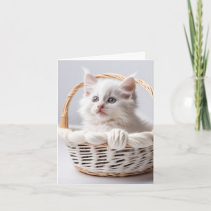White Kitten In Basket Note Card