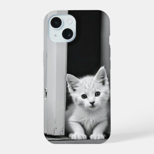 White Kitten In Doorway iPhone 15 Case