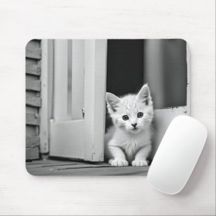 White Kitten In Doorway Mouse Pad