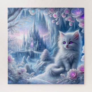 White Kitten in Fantasy Ice Kingdom Jigsaw Puzzle