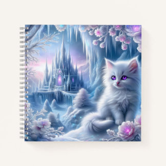 White Kitten in Fantasy Ice Kingdom  Notebook