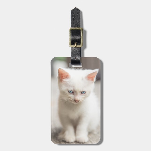 White Kitten Luggage Tag (Front Vertical)
