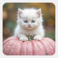 White Kitten On Pink Pumpkin