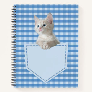 White Kitten pocket blue funny illusion 3D graphic Notebook
