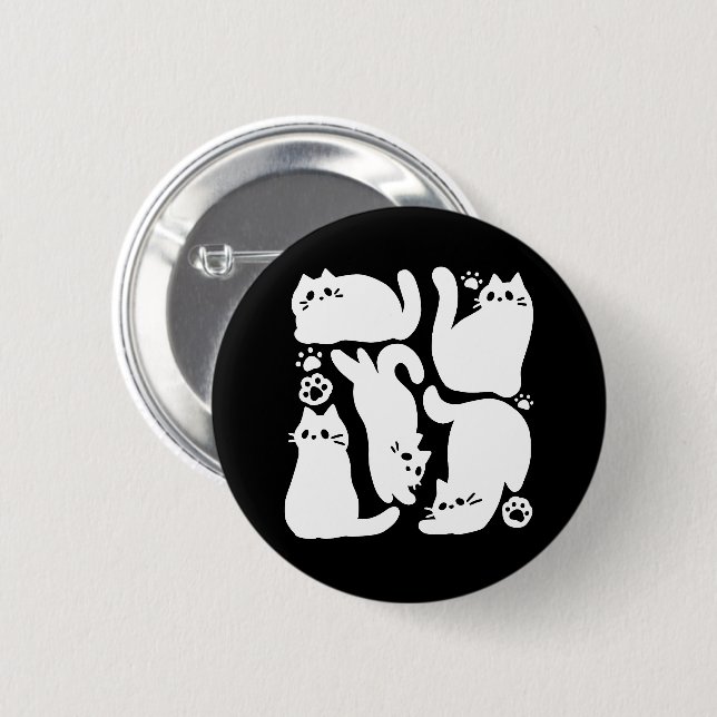 White Kitten Silhouettes - Cute Feline Design 6 Cm Round Badge (Front & Back)