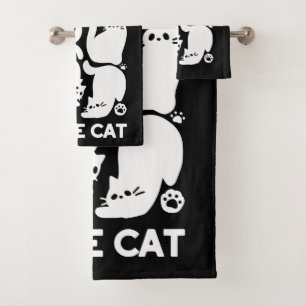 White Kitten Silhouettes - Cute Feline Design Bath Towel Set