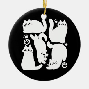 White Kitten Silhouettes - Cute Feline Design Ceramic Ornament