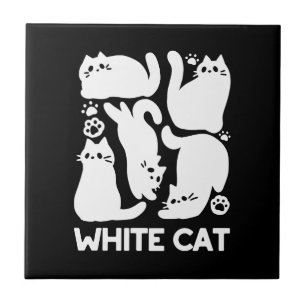 White Kitten Silhouettes - Cute Feline Design Ceramic Tile