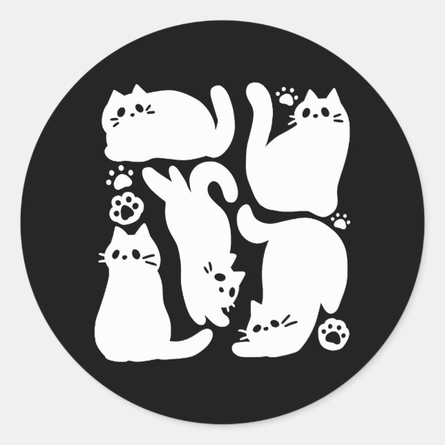 White Kitten Silhouettes - Cute Feline Design Classic Round Sticker (Front)