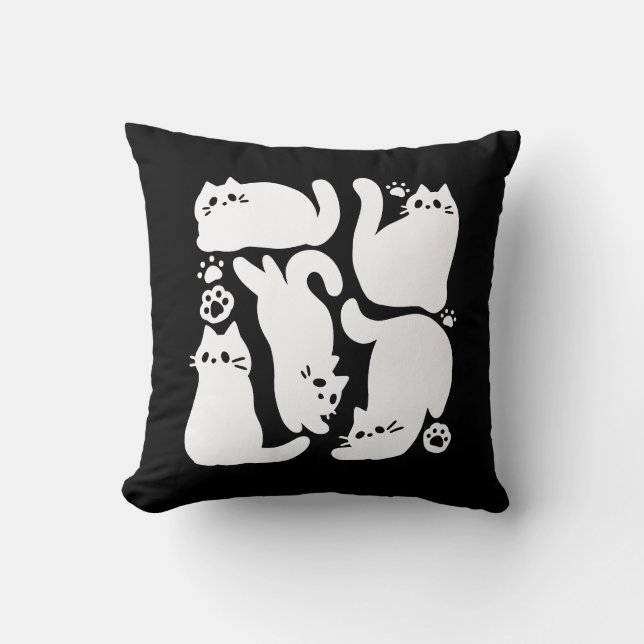 White Kitten Silhouettes - Cute Feline Design Cushion (Front)