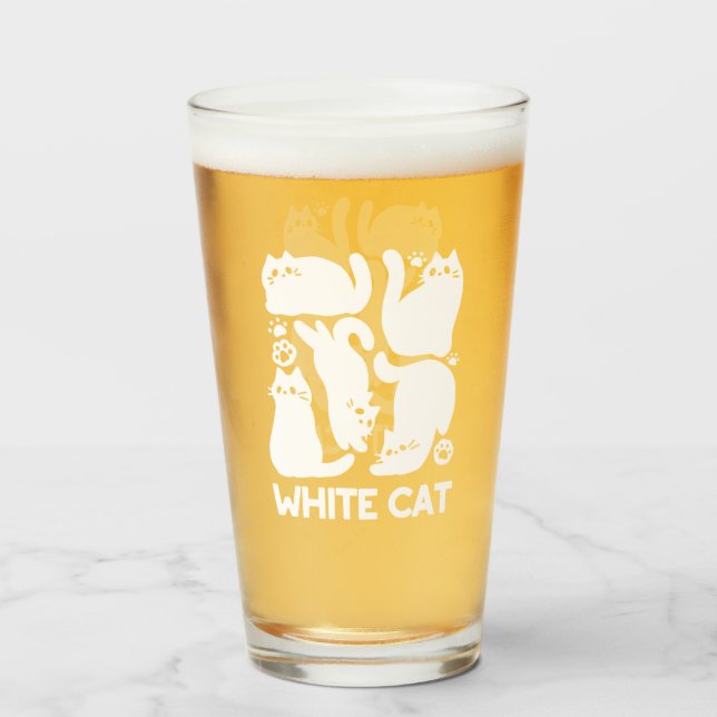 White Kitten Silhouettes - Cute Feline Design Glass (Front Filled)