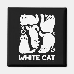 White Kitten Silhouettes - Cute Feline Design Magnet