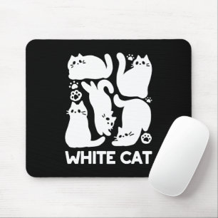 White Kitten Silhouettes - Cute Feline Design Mouse Pad