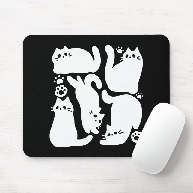White Kitten Silhouettes - Cute Feline Design Mouse Pad (With Mouse)