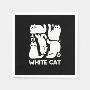 White Kitten Silhouettes - Cute Feline Design Napkin