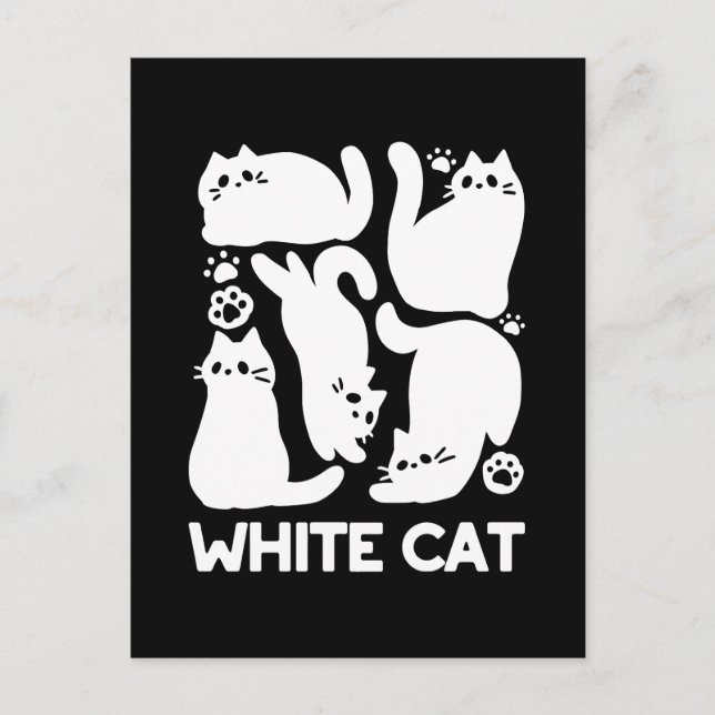 White Kitten Silhouettes - Cute Feline Design Postcard (Front)