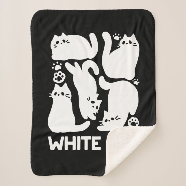 White Kitten Silhouettes - Cute Feline Design Sherpa Blanket (Front)
