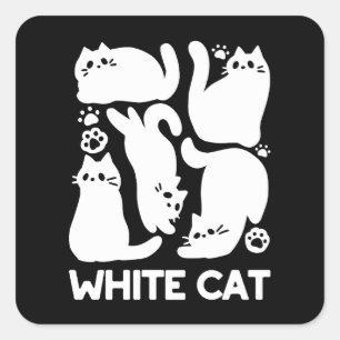 White Kitten Silhouettes - Cute Feline Design Square Sticker