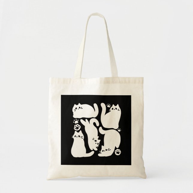 White Kitten Silhouettes - Cute Feline Design Tote Bag (Front)
