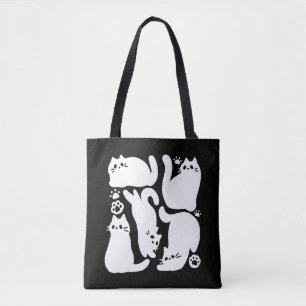 White Kitten Silhouettes - Cute Feline Design Tote Bag