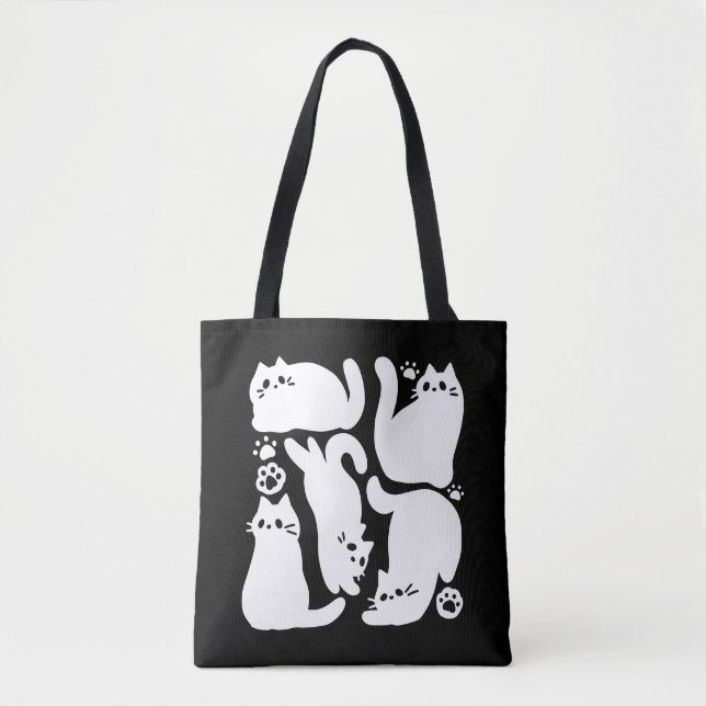 White Kitten Silhouettes - Cute Feline Design Tote Bag (Front)