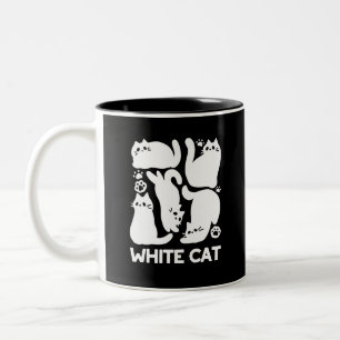White Kitten Silhouettes - Cute Feline Design Two-Tone Coffee Mug