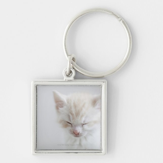 White Kitten Sleeping Key Ring (Front)
