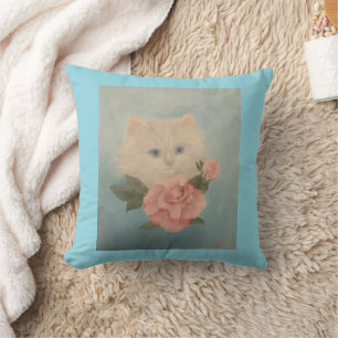 White Kitten Throw Pillow