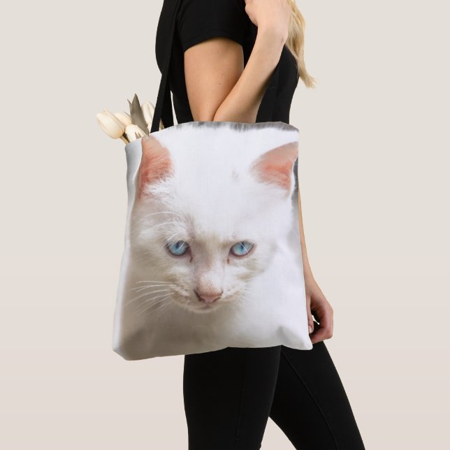 White Kitten Tote Bag (Close Up)