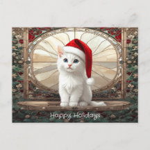 White Kitten with Santa Hat