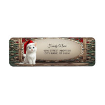 White Kitten with Santa Hat Return Address