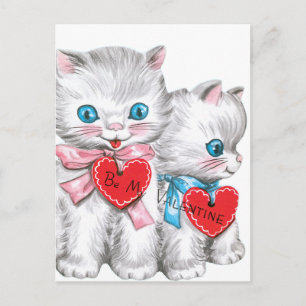 White Kittens Valentine Holiday Postcard