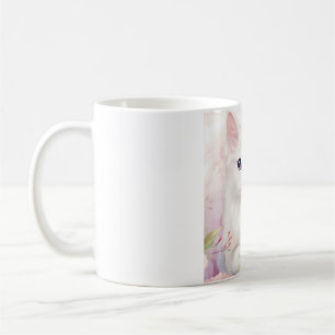 White Kitty And Pink Flowers Mug