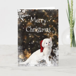White kitty cat Christmas Holiday Card