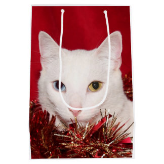 White kitty cat Christmas Medium Gift Bag