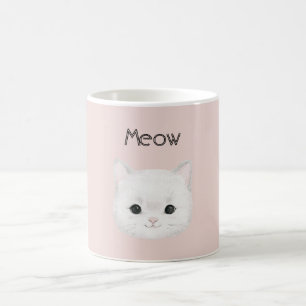 White Kitty Cat Face Meow Coffee Mug