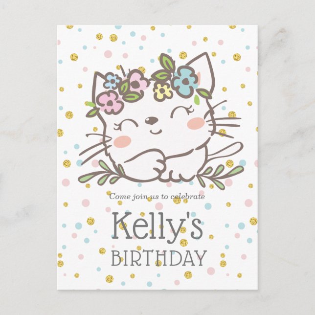 white kitty cat, kitten, animals invitation postcard (Front)