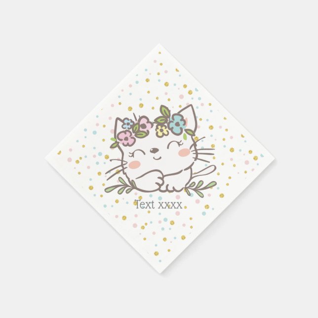 white kitty cat, kitten, animals napkin (Corner)