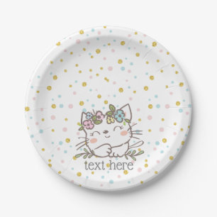 white kitty cat, kitten, animals paper plate