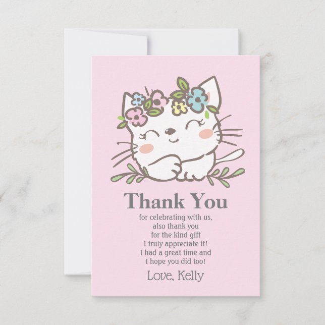 white kitty cat, kitten, animals thank you card (Front)