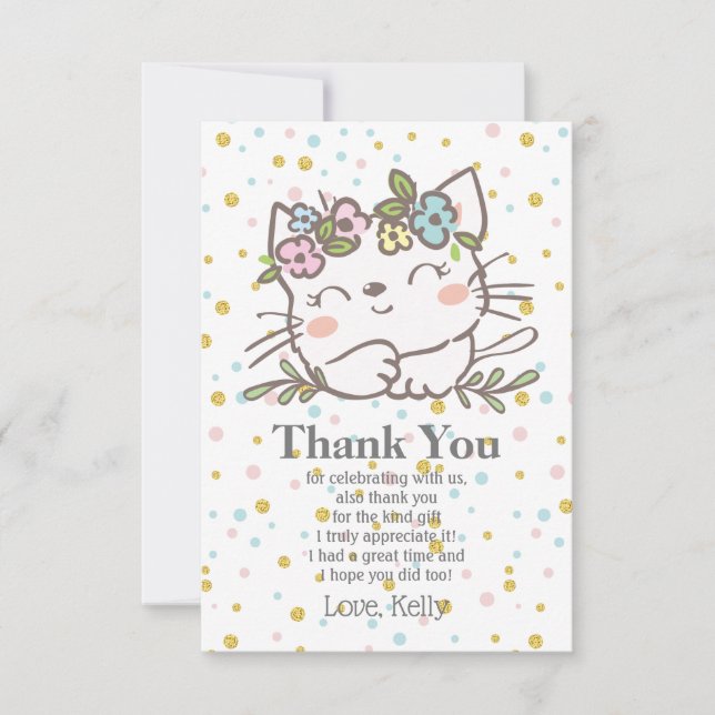 white kitty cat, kitten, animals thank you card (Front)